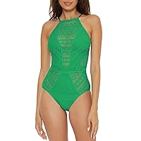 BECCA Women's Color Play Crochet One Piece Swimsuit, High Neck, Bathing Suits