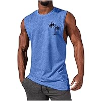 Tank Top for Men 2024 Tropical Printed Sleeveless Shirts Fitted Muscle Tank Tops Sport Round Neck T-Shirt