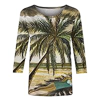 Corset Tops for Women Plus Size with Sleeves New 7 Point Sleeve Women's T Shirt Hawaii Beach Coconut Tree 3D P