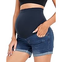 Women's Stretchy Maternity Jean Shorts Over The Belly Comfy Denim Shorts Pants Casual Workout Pregnancy Shorts
