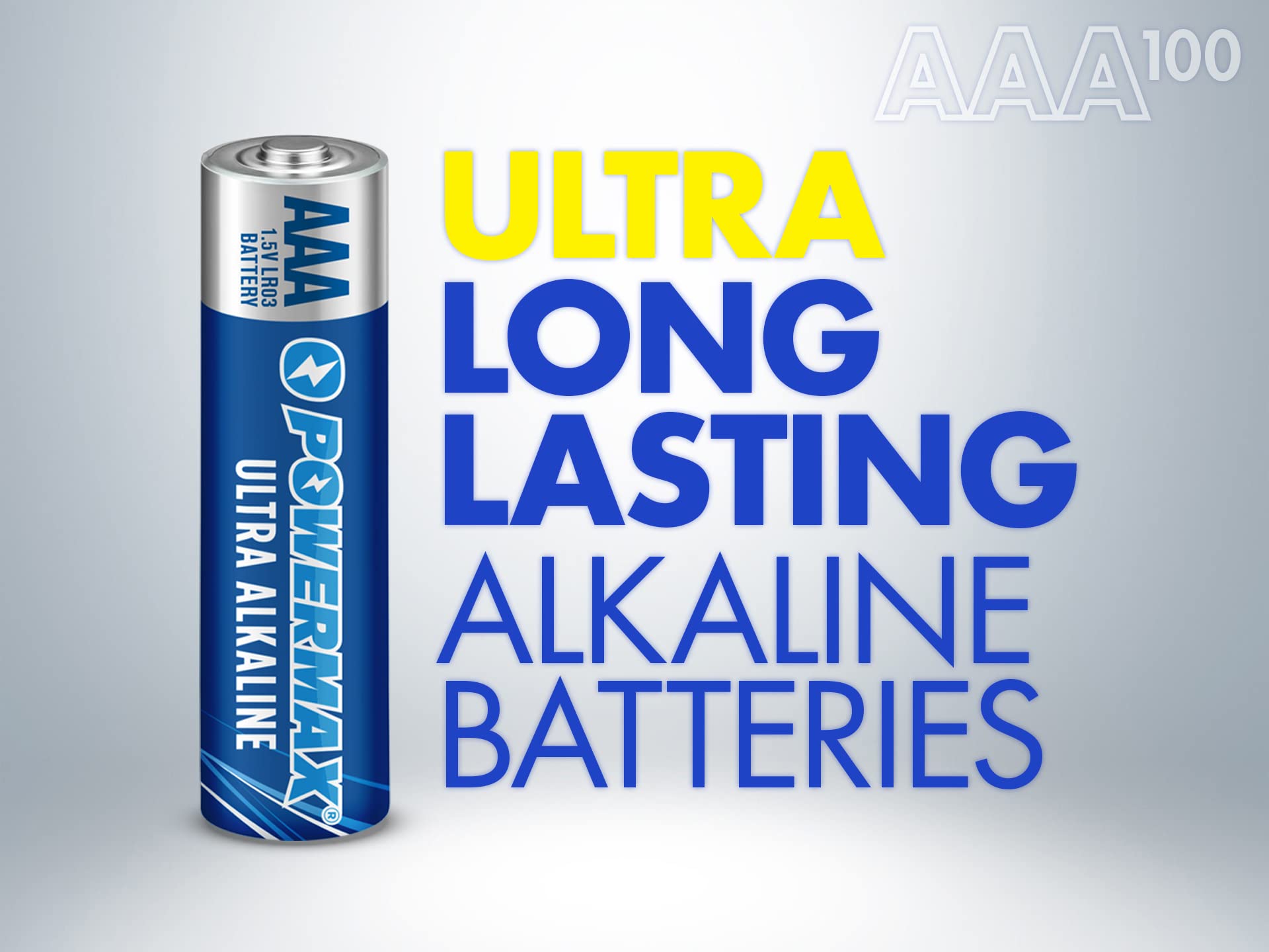 Powermax 100-Count AAA Batteries, Ultra Long Lasting Alkaline Battery, 10-Year Shelf Life, Reclosable Packaging