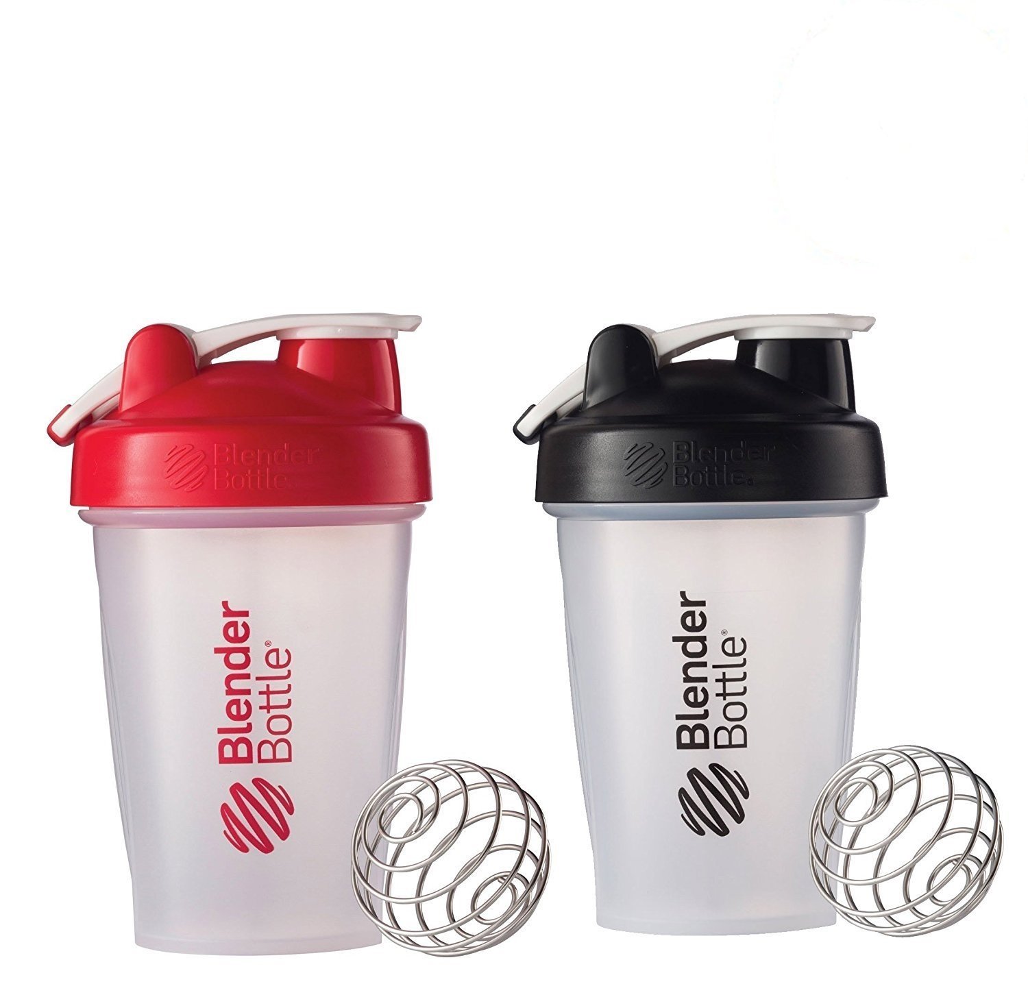 BlenderBottle 2 Pack with Stainless Steel Wire Whisk Ball - Two 20oz Bottles for Protein Shakes and Supplements