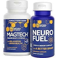 NATURAL STACKS MagTech Magnesium & NeuroFuel Nootropic Bundle - Supports Relaxation & Brain Health - Promotes Focus - 135 Total Capsules