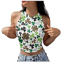 St. Patrick's Day Shamrock American Flag Tank Tops Womens Sexy Sleeveless High Neck Workout Racerback Cami Crop Tops
