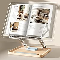 Adjustable Acrylic Book Stand for Reading, UPERGO Book Holder with Pen Slot, Foldable Desktop Riser for Laptop, Recipe, Textbook - Hands-Free,Cookbook Stand, Clear Design with Page Clips