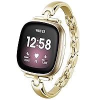 Silm Metal Band Compatible with Fitbit Versa 4/Fitbit Sense 2 Band Cute Women, Bling Jewelry Strap Replacement Compatible for Fitbit Sense/Versa 3 Women (Gold)