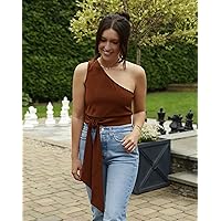 The Drop Women's Chocolate Brown Cropped One Shoulder Top by @somewherelately