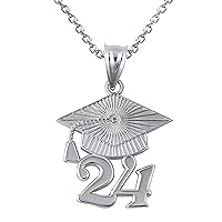 Claddagh Gold .925 Sterling Silver Class of 2024 Graduation Cap Pendant Necklace and Pendant Only