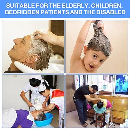 Portable Shampoo Bowl, Inflatable Hair Washing Sink Made for Handicapped, Bedridden, Kids, Seniors, Adjustable Strap, No Spills, Hair Washing Tray (Silver)