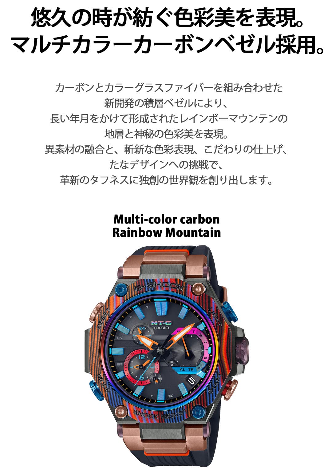 Casio MTG-B2000XMG-1AJR Wristwatch, MT-G Bluetooth, Radio Solar, Dual Core Guard Construction, Limited Edition/Multi-Color Carbon Bezel, Resin Band Shipped from Japan 2021 Released