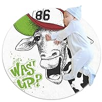 Baby Rug Baseball Cap Giraffe Kids Round Play Mat Infant Crawling Mat Floor Playmats Washable Game Blanket Tummy Time Baby Play Mat 27.6x27.6 inches