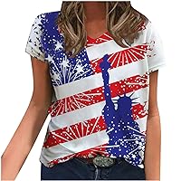 Dollar Deals American Flag Shirts for Women Patriotic V Neck Tshirt 4th of July Tee Tops Loose Fit Short Sleeve Summer T-Shirt