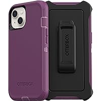 OtterBox iPhone 13 (ONLY) Defender Series Case - HAPPY PURPLE, rugged & durable, with port protection, includes holster clip kickstand