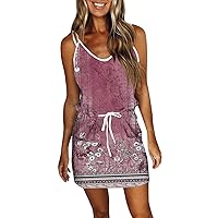 Dresses for Women 2024 Fashion Summer Printed Loose Sleeveless V-Neck Dress with Pockets