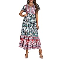Womens Sexy Short Sleeve Deep V Neck Floral Printed Bodyocn Belted Party Clubwear Paisley Dress