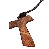 Tau Crucifix St. Saint Francis Olive Wood Cross With Necklace Cord Rope 1.1 inc