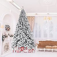 SPSUPE Artificial Christmas Tree, Premium PVC Xmas Full, Flocked Snow Pine Tree with Solid Metal Stand, Ideal for Indoor and Outdoor (9FT), White