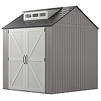 Rubbermaid Resin Weather Resistant Outdoor Storage Shed, 7 x 7 ft., Simple Gray/Onyx, for Garden/Backyard/Home/Pool