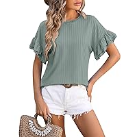 Women's Work Blouses Fashion Round Neck Ruffle Sleeve Loose T-Shirt Solid Colour Casual Top Blouse Work, S-2XL