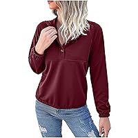 V Neck Hoodies for Women, Button Henley Cute Hooded Sweatshirt Solid Active Pullover Tops Trendy Preppy Clothes