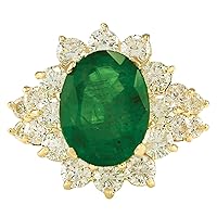 5.3 Carat Natural Green Emerald and Diamond (F-G Color, VS1-VS2 Clarity) 14K Yellow Gold Luxury Engagement Ring for Women Exclusively Handcrafted in USA