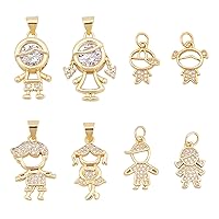 SUPERFINDINGS 8 Styles Girl or Boy Charms Beads Micro Pave Clear Cubic Zirconia Charms Golden Crystal Boy Girl Pendants for Bracelets Earrings Necklace Jewelry Making Supplies Accessories