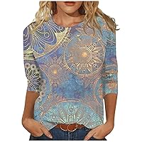 Custom t Shirts Women's Fashion Casual Seventh Sleeve Printed O-Neck Pullover T-Shirt Top