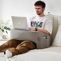 Soft Lap Desk Pillow for Adult, Extra Large Reading Pillow with Pocket, Arm Rest Pillow, Memory Foam Bed Rest Pillows can Reading, Working in Bed Floor Sofa(Grey)