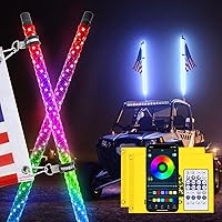 Whip Light 4FT for UTV ATV, Whip Lights APP and Upgraded Remote Control 366 Modes, Spiral RGB LED Chasing Light Waterproof IP67, Whip Light Antenna for Off-Road Truck Sand Buggy RZR Polaris