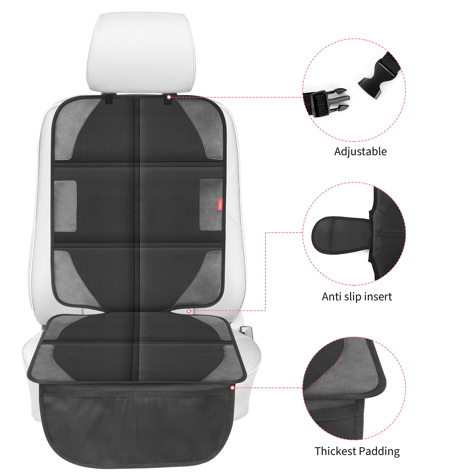 LUILANC Car Seat Protector with Thickest Padding,Waterproof 600D with Storage Pockets,Non-Slip Pets Fabric Child Baby Cover Leather Reinforced Vehicle Seat 1 Pack (Black)