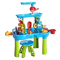 Lucky Doug Kids Sand Water Table for Toddlers, 3-Tier Sand and Water Play Table Toys for Toddlers Kids, Kids Beach Toys Play Table Outdoor Toys