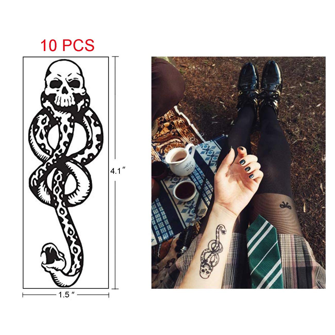 CHASPA 10 Pcs Magic Mantra Snake Skull Dark Mark Death Eater Temporary Halloween Cosplay Tattoo Accessories