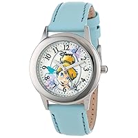 Disney Kids' W000991 Tween Tinker Bell Glitz Stainless Steel Light Blue Leather Strap Watch