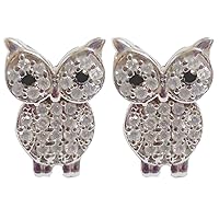 14K White Gold Plated Round Simulated Diamond Ear Studs Women and Girls Owl Stud Earrings with Cuibc Zirconia