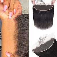 Mango girl 13X4 Ear To Ear Lace Frontal Closure Straight Frontal HD Lace Human Hair 100% Brazilian Virgin Hair 150 Density HD Transparent Lace Hair Natural Black Pre-Pulled Baby Hair (10 Inch）