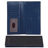 VISOUL Men’s Leather Long Checkbook Bifold Wallets with RFID Blocking, Carbon Fiber Leather Tall Wallets for Men (Black+Blue)