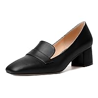 MODENCOCO Womens Square Toe Slip On Comfortable Casual Matte Work Chunky Low Heel Loafers Shoes 2 Inch