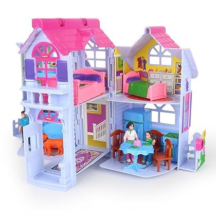 My Pretty Dollhouse Fold and Go Pretend Play Mini Folding Doll House Playset with Pocket Toy Family Figures, Home Furniture and Accessories