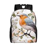 Floral Print Watercolor Robin Bird Backpack Casual Travel Daypack Lightweight Laptop Bags Laptop Backpacks For Women Men