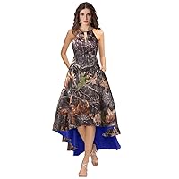 Camouflage High Low Country Wedding Reception Party Dresses Halter Formal Evening Dress