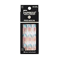 KISS imPRESS No Glue Mani Press-On Nails, Premium, Best Life', Blue, Medium Size, Almond Shape, Includes 30 Nails, Prep Pad, Instructions Sheet, 1 Manicure Stick, 1 Mini File