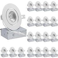 20 Pack 4 inch LED Ultra Thin Recessed Ceiling Light with Junction Box, 5000K Daylight - Dimmable Swivel Adjustable Downlight, 10W, 750LM - Slim Airtight Canless - ETL and Energy Star Certified