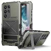 Samsung S24 Ultra Metal Bumper Military Rugged Silicone Case Heavy Duty Armor Defender Samsung S24 Ultra Metal Case With Stand Built-in Gorilla Glass Full Cover Dustproof Outdoor Cover (Green)