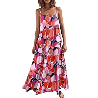 XJYIOEWT Plus Size Dress Pants,Women Summer Floral Casual Loose Dress Spaghetti Strap Beach Cover Up Long Cami Maxi Dres