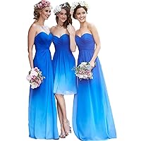 Lorderqueen Women's Blue Gradient Chiffon Bridesmaid Dresses Long Prom Gown