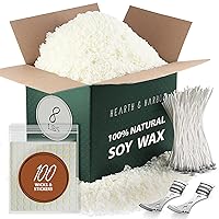 Hearth & Harbor Soy Candle Wax for Candle Making - Natural Soy Wax for Candle Making 8 lb Bag, Premium Soy Wax Flakes, 100 Cotton Candle Wicks, 100 Wick Stickers, & 2 Centering Devices