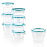 Total Solution 16-Pc Plastic Food Storage Containers Set , 2-Cup & 1-Cup Round Meal Prep Container, BPA-Free Lids with 4 Locking Tabs, Microwave, Dishwasher, and Freezer Safe