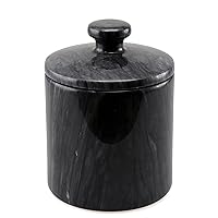 Natural Black Marble SPA Collection Cotton Ball Swab Holder Bathroom Makeup Storage Jar Container Organizer, 3.8