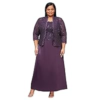 Alex Evenings Women's Plus Size Long A-Line Mock Dress with Jacket