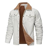 Fleece Jacket for Men Winter Sherpa Lined Coats Warm Plush Cargo Jackets Stylish Button Lapel Cardigan Overcoat Tops